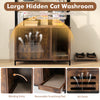 Large hidden cat washroom in rustic brown with removable scratching pad and 3-tier shelves for discreet storage.
