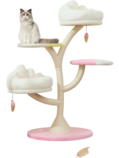 Costway Multi-Layer Cat Tree Tower 2 Perches 2 Platforms Pink 69721435 New
