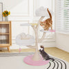 Multi-layer cat tree in pink with two perches and platforms, featuring sisal scratching post and removable covers for.