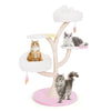 Multi-layer cat tree in pink with two perches, featuring removable covers and sisal scratching post for multiple cats.