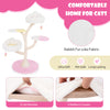 Multi-layer cat tree in pink with two perches, featuring rabbit fur-like fabric for comfort and stability.