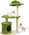 Cat tree with green cloud design, featuring sisal scratching posts and cozy condo for indoor cats. Ideal for play and.
