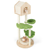 Cat climbing stand with sisal scratching posts, soft bed, and green platforms for indoor kittens, 55 inches tall.