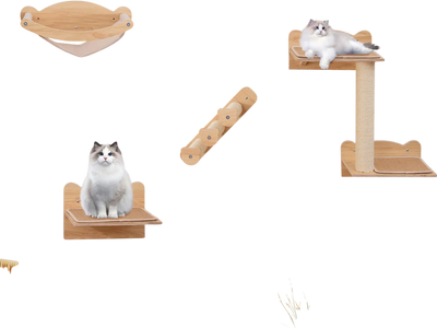 Costway Cat Wall Furniture Set of 4 Hammock 2-Step Tree Perch Natural 147256839 New