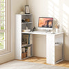 Corner computer desk with 6-tier storage shelves in white, perfect for home or office organization and efficiency.