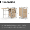 Folding computer desk dimensions showing compact design, three drawers, and wheels for easy maneuverability in small.