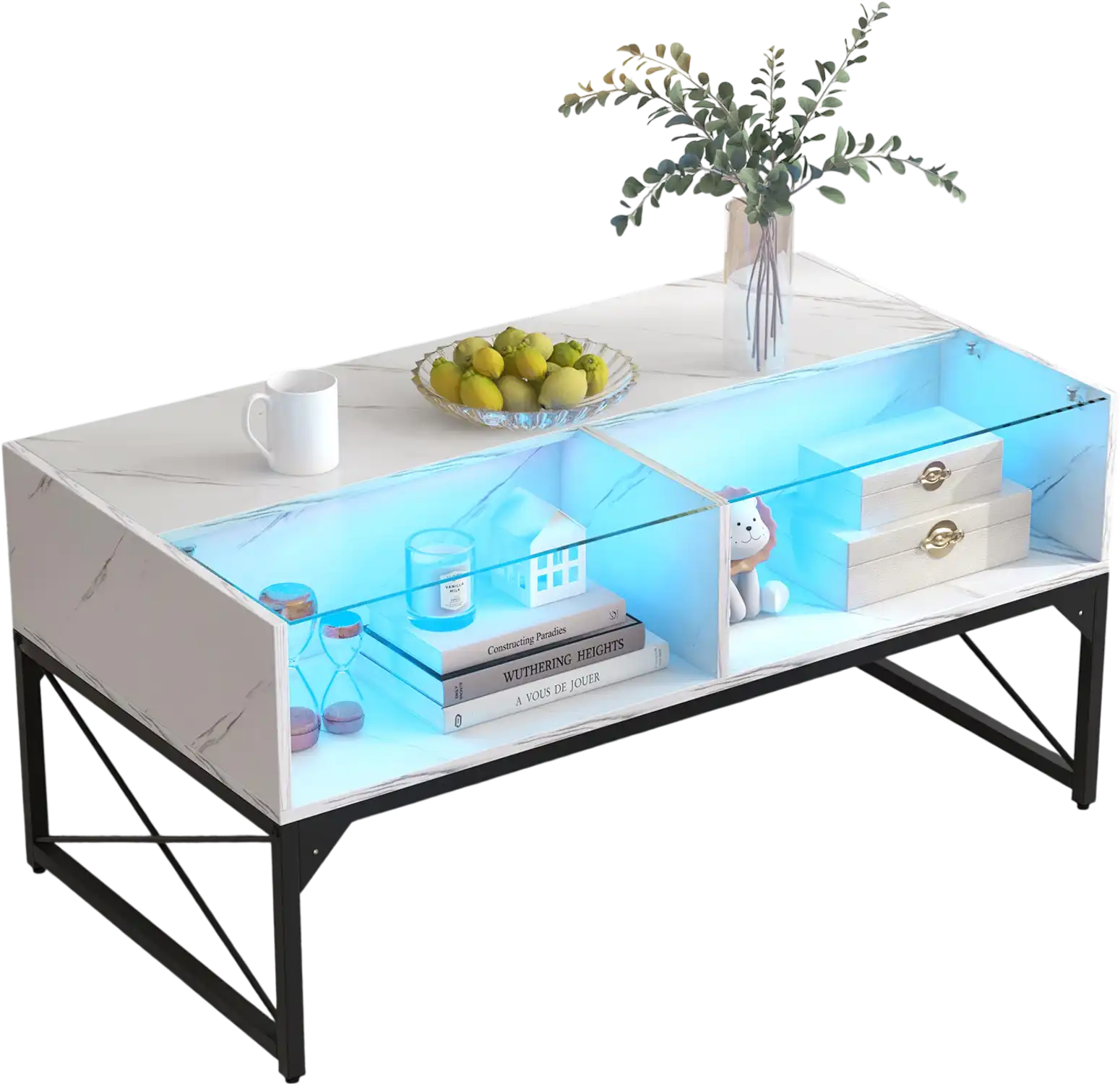 Costway Faux Marble Tempered Glass Top Coffee Table White 18732459 New
