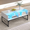 Center Table with Faux Marble and Tempered Glass Top-White - Gallery View 1 of 11