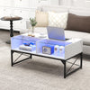 Center table showcasing a high-gloss faux marble finish and LED lights, designed for stylish storage and ambiance.