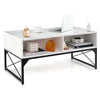 Center table with high-strength tempered glass top and faux marble finish, offering stylish storage and adjustable LED.