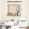 Rectangle bathroom mirror with brown wood frame and shelf, measuring 23.5 x 17.5 inches, ideal for wall mounting.