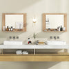 Rectangle bathroom mirror with wood frame and shelf, 23.5 x 17.5 inches, ideal for stylish storage and wall-mounting.