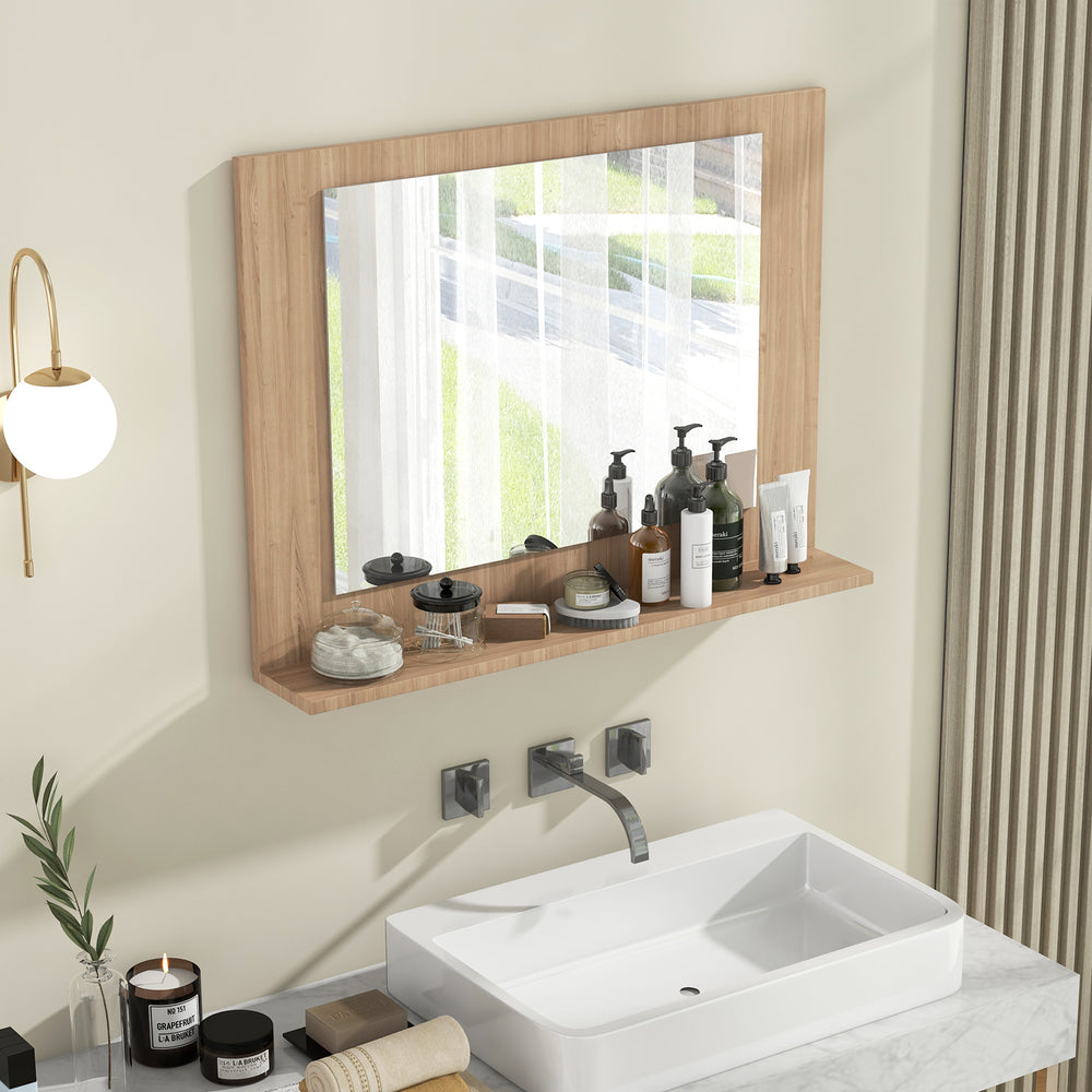 Rectangle Bathroom Mirror with Shelf 23.5 x 17.5 Inch and Wood Frame-Brown - Gallery View 1 of 9