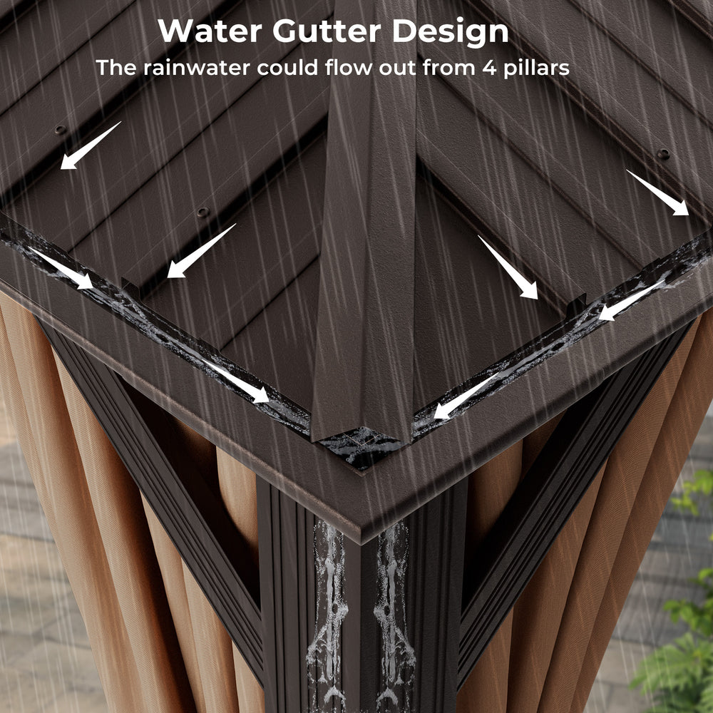 Close-up of the water gutter design on the 12' x 16' double-roof gazebo, ensuring effective rainwater drainage.