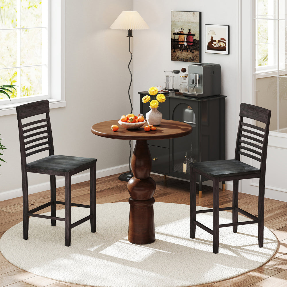 Dining Chair Set of 2 with Footrests and Solid Wood Frame-Gray - Gallery View 1 of 10