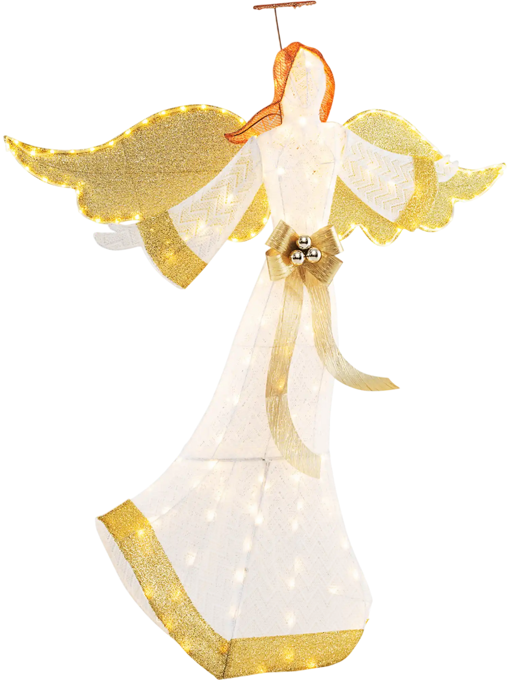 5.2 Feet Christmas Pre-Lit Angel with Halo Wings and 180 Warm White LED Lights