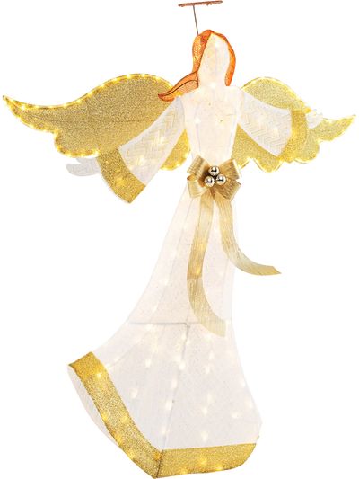 Costway 5.2' Pre-Lit Christmas Angel with Halo Wings 180 Warm White LED Lights 52637184 New