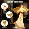 5.2 feet pre-lit Christmas angel with halo and wings, adorned with a bow and bell, illuminated by 180 warm white LED.