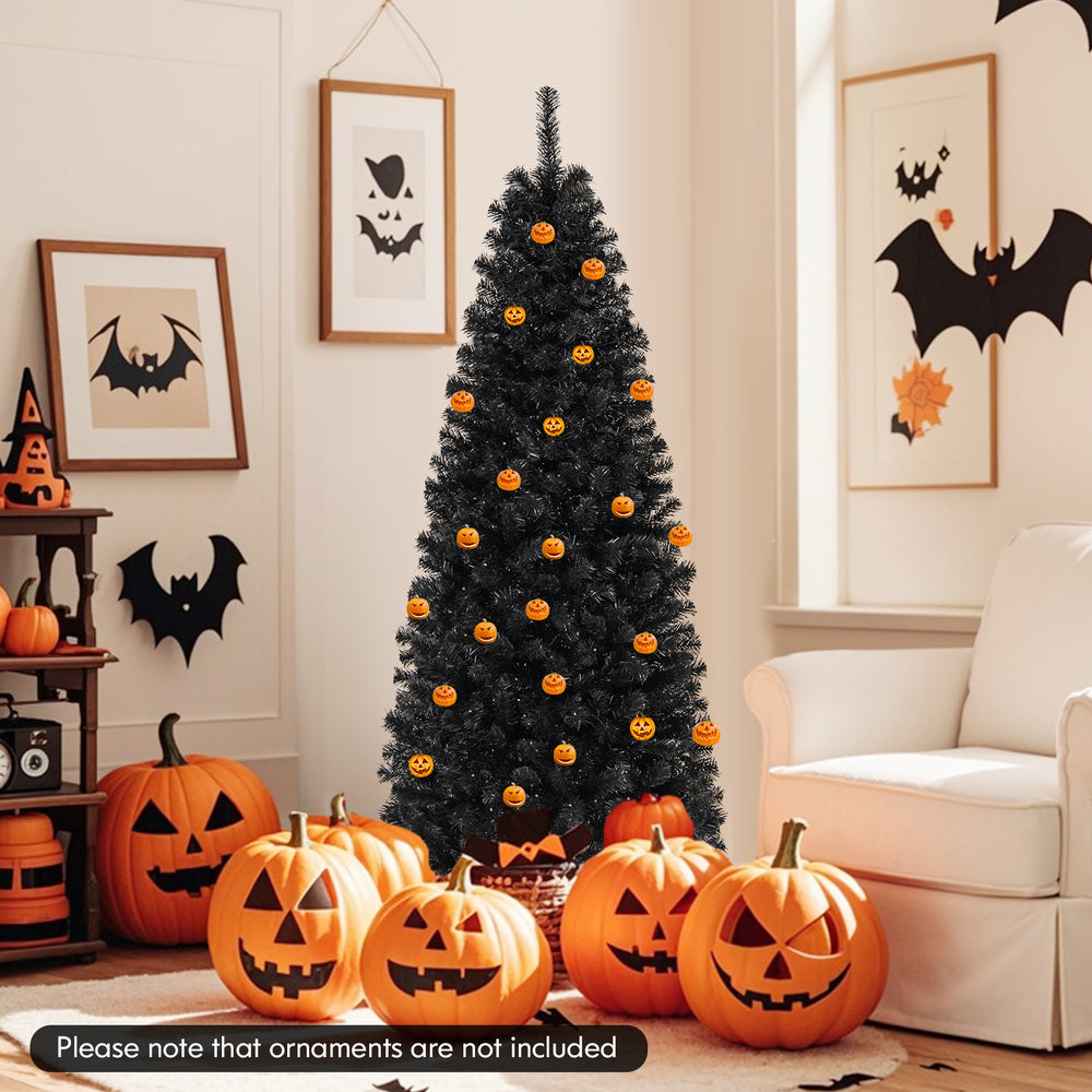 Pre-lit Christmas Halloween Tree with PVC Branch Tips and Warm White Lights-6 ft - Gallery View 1 of 10
