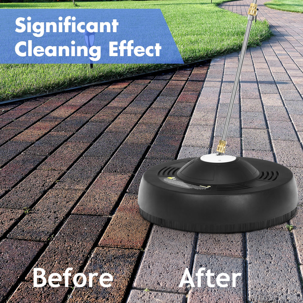 16-inch pressure washer surface cleaner with spinning nozzles for efficient cleaning of driveways and patios.