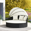 Clamshell Patio Round Daybed Wicker with Retractable Canopy and Pillows-Off White - Gallery View 1 of 10