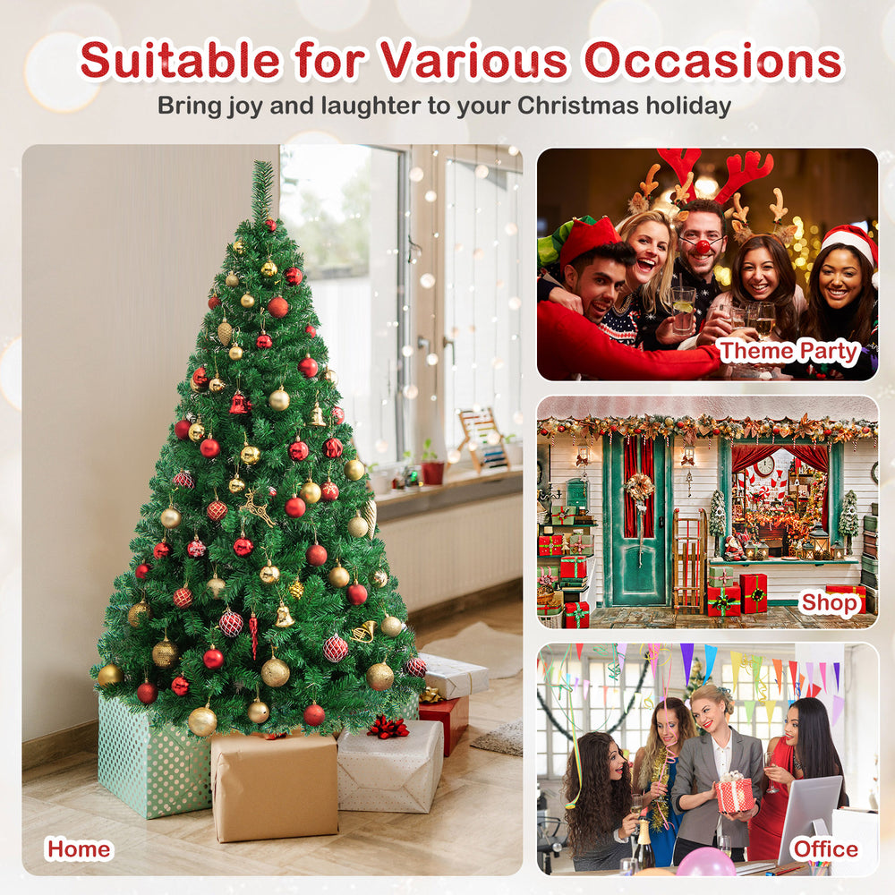 6 ft artificial PVC Christmas tree with a solid metal stand, perfect for indoor and outdoor holiday decoration.