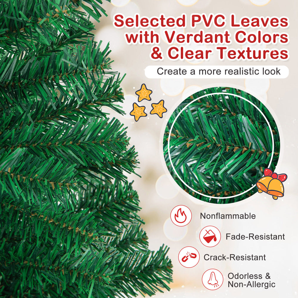 Close-up of the artificial PVC Christmas tree leaves, featuring a realistic look with fade-resistant and non-allergic.