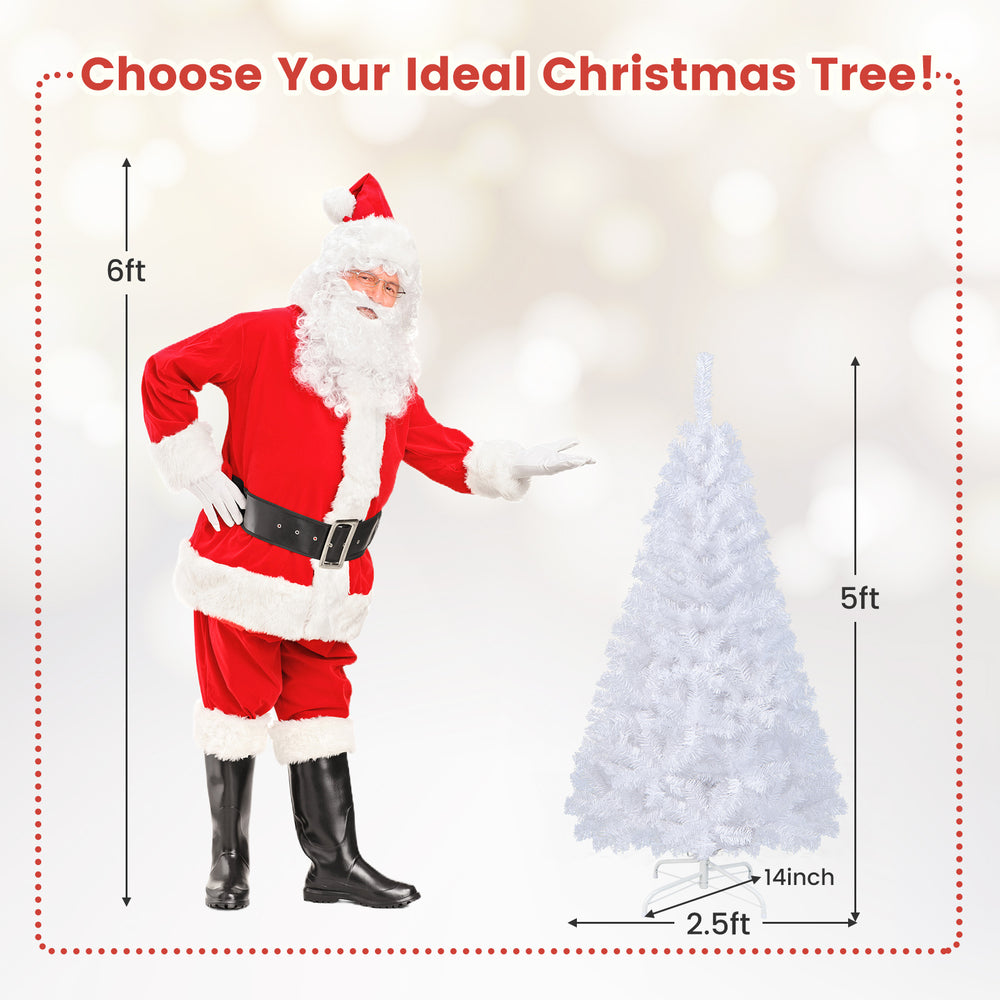5 ft white artificial PVC Christmas tree with a durable metal stand, ideal for indoor and outdoor decoration.