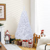 5 ft white artificial PVC Christmas tree in a cozy indoor setting, surrounded by gifts and holiday decorations.