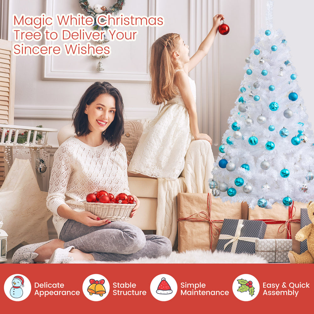 5 ft white artificial PVC Christmas tree with durable metal stand, perfect for indoor and outdoor decoration.