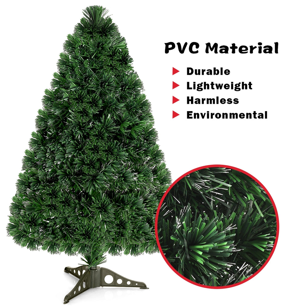 3-foot fiber optic artificial Christmas tree made of durable PVC, featuring pre-installed LED lights for festive.