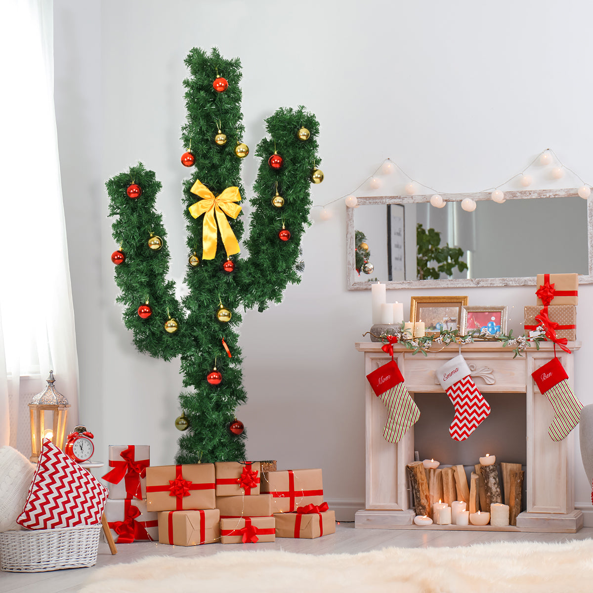 Costway Artificial Cactus Christmas Tree w/ LED Lights &