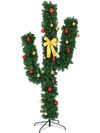 6-foot artificial cactus Christmas tree with LED lights and ball ornaments, featuring a sturdy iron base for support.