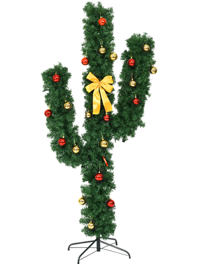 Costway Artificial Cactus Christmas Tree w/ LED Lights & Ball Ornaments 07258914 New