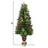 3-foot LED Christmas tree with red berries and pine cones in a gold urn base, perfect for holiday decoration.