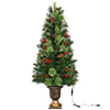 LED Christmas tree with red berries and pine cones in a gold urn, pre-lit with warm white lights for festive decor.