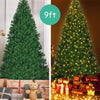 9ft pre-lit PVC artificial Christmas tree with 700 LED lights, showcasing a full-bodied design for festive indoor.