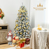 6 feet flocked Christmas tree with metal stand, featuring snow-covered branches, ideal for customizable holiday decor.