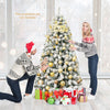 6 feet flocked Christmas tree with metal stand, featuring snow-covered branches, perfect for festive home decoration.