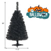 Black 3-foot unlit artificial mini tree with 116 branch tips, perfect for Halloween and Christmas decorations.