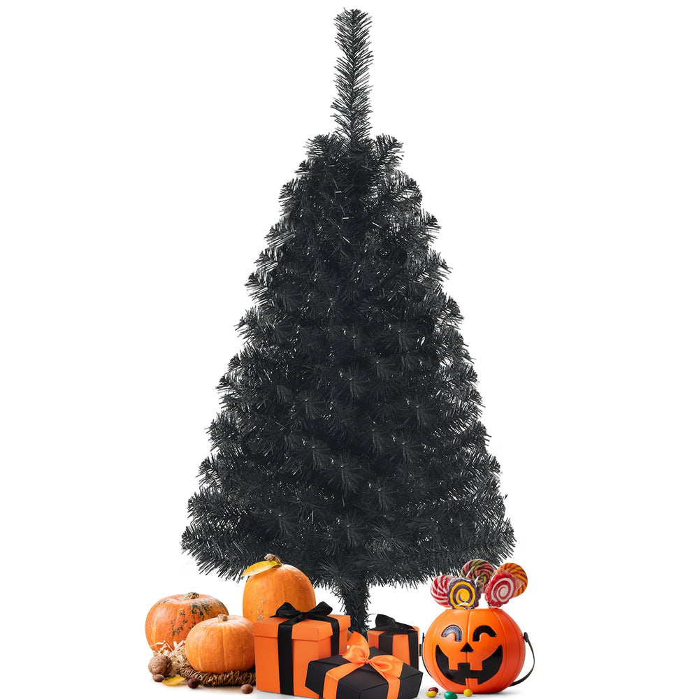 Black 3 feet unlit artificial mini tree with 116 branch tips, perfect for Halloween and Christmas decorations.