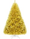 Champagne gold 6 ft artificial tinsel Christmas tree with a full, leafy appearance, perfect for creative festive decor.