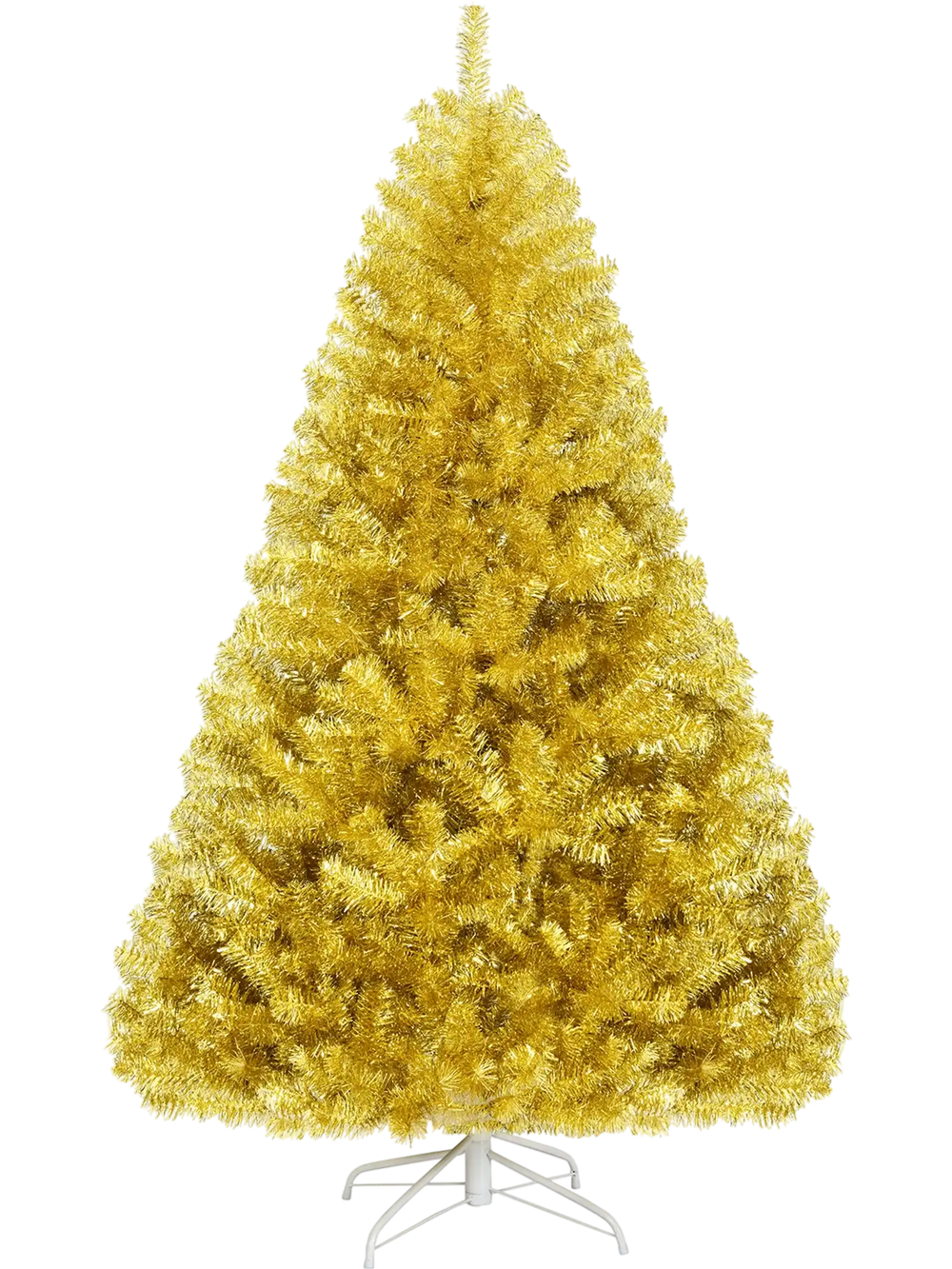 Champagne gold 6 ft artificial tinsel Christmas tree with a full, leafy appearance, perfect for creative festive decor.