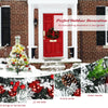 Pre-lit 2-foot flocked Christmas tree with 12 red balls, 6 pine cones, and 30 warm LED lights for festive outdoor.