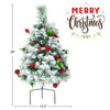Flocked 2-foot pre-lit Christmas tree with red balls, berries, and pine cones, perfect for festive outdoor decoration.