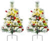 2 Feet Set of 2 Pre-lit Pathway Flocked Christmas Trees Battery Powered
