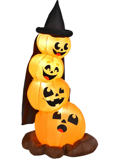 Costway 7' Halloween Inflatable Pumpkin Combo Witch Hat LED Lights 02579643 New
