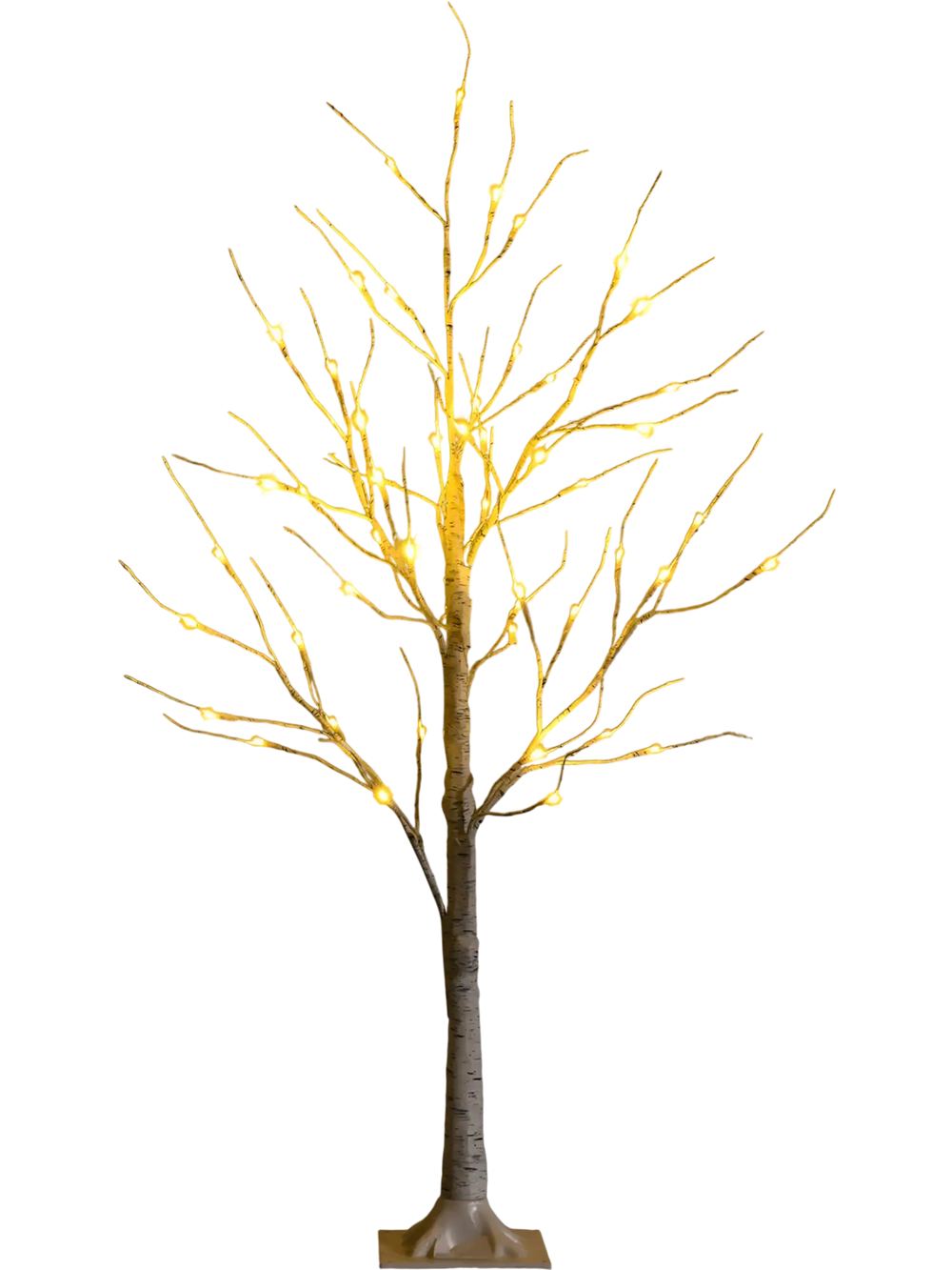 Pre-lit 4 ft white twig birch tree with 48 warm LED lights, perfect for festive indoor holiday decoration.
