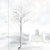 5-foot pre-lit white twig birch tree with a sturdy 8-inch base, designed for easy indoor holiday decoration.