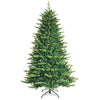 7 ft pre-lit artificial Christmas tree with hinged branches and app-controlled LED lights for festive decoration.